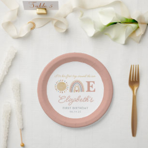 Erste Reise um das Sun Boho 1. Geburtstagspapier Pappteller