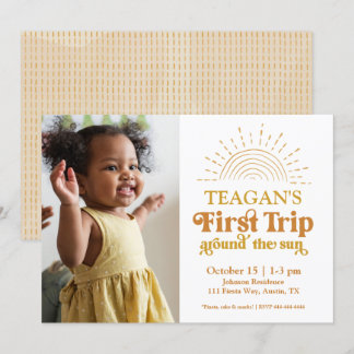 Erste Reise um das Sun Foto zum ersten Geburtstag Einladung