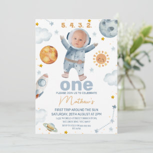 Erste Reise um den Sun QR Code 1. Geburtstag Einladung