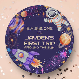 Erste Reise um den Sun Rocket Astronaut Space Pappteller