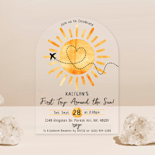 Erste Reise um die Sonne 1. Geburtstag Acryleinladungen