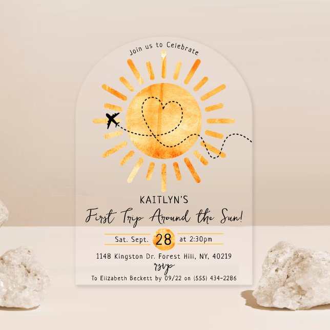 Erste Reise um die Sonne 1. Geburtstag Acryleinladungen (Von Creator hochgeladen)