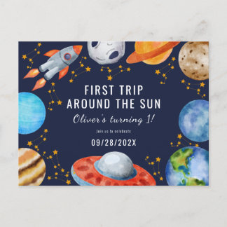 Erste Reise um die Sonne 1. Geburtstag Einladung Postkarte