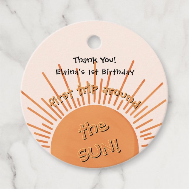 Erste Reise um die Sonne 1. Geburtstag Geschenkanhänger (Vorderseite)