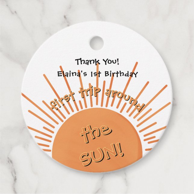 Erste Reise um die Sonne 1. Geburtstag Geschenkanhänger (Vorderseite)