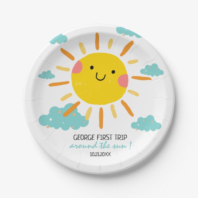 Erste Reise um die Sonne 1. Geburtstag Pappteller (Vorderseite)