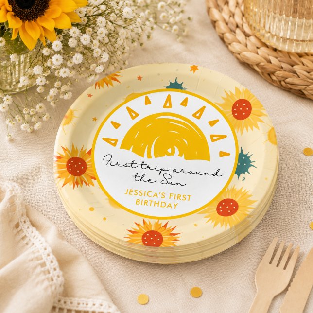 Erste Reise um die Sonne 1. Geburtstag Pappteller (First Trip Around the Sun 1st Birthday Paper Plates)