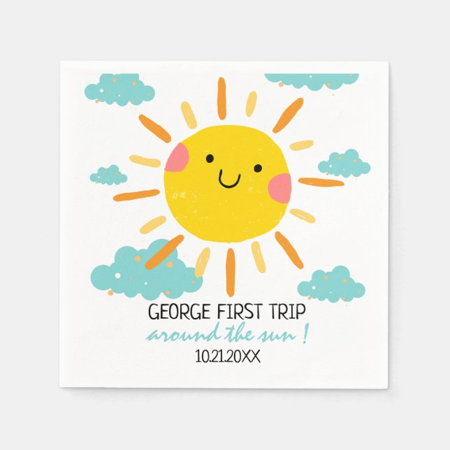 Erste Reise um die Sonne 1. Geburtstag Serviette (Vorderseite)