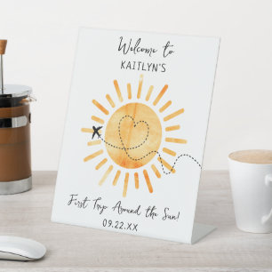 Erste Reise um die Sonne 1. Geburtstag Willkommen Sockelschild