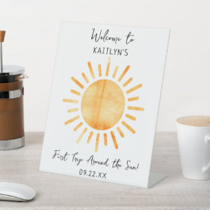 Erste Reise um die Sonne 1. Geburtstag Willkommen Sockelschild