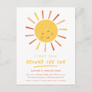 Erste Reise um die Sonne 1. Geburtstagseinladungen Postkarte
