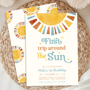 Erste Reise um die Sonne Boho Retro 1. Geburtstag Einladung