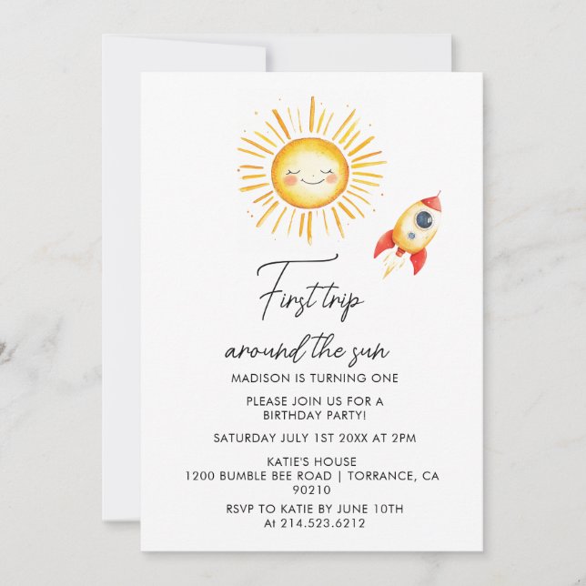 Erste Reise um die Sonne Einladung (Vorderseite)