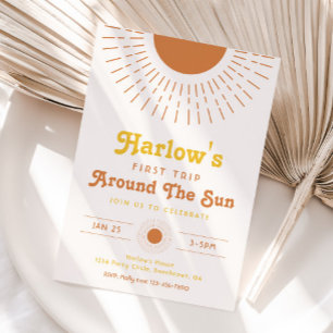 Erste Reise um die Sonne Einladung   Boho