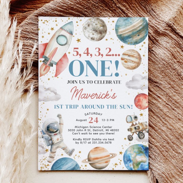 Erste Reise um die Sonne Einladung zum Geburtstag (First Trip Around the Sun Birthday Invitation - Boy 1st Birthday - Outer Space Birthday Party)