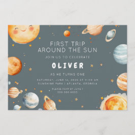 Erste Reise um die Sonne Erster Geburtstag  Einladung