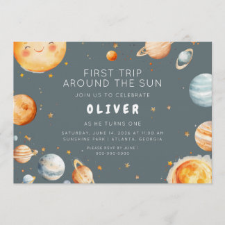 Erste Reise um die Sonne Erster Geburtstag  Einladung