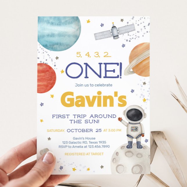 Erste Reise um die Sonne Geburtstag Einladung (Astronaut First Trip Around the Sun Birthday Party Invitation)