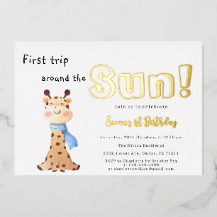 Erste Reise um die Sonne Giraffe 1. Geburtstag Folieneinladung