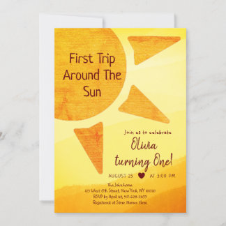Erste Reise um die Sonne Gold Sonnenschein Geburts Einladung