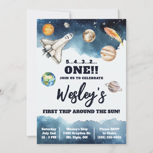 Erste Reise um die Sonne, Kinderraum Geburtstag Einladung (Vorderseite)