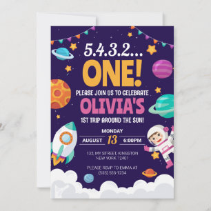 Erste Reise um die Sonne Mädchen Weltraum 1. Gebur Einladung