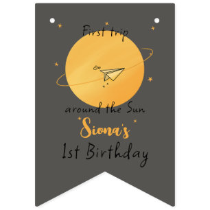 Erste Reise um die Sonne Papierflugzeug Geburtstag Wimpelkette