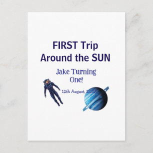 Erste Reise um die Sonne Planet Astronaut Geburtst Postkarte