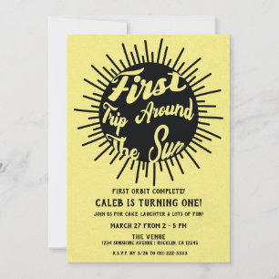 Erste Reise um die Sonne Retro 1. Geburtstag Einladung