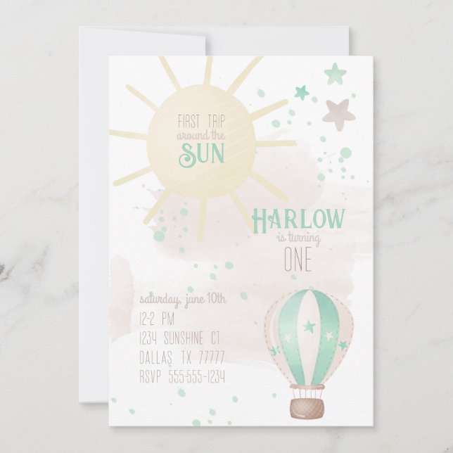 Erste Reise um die Sonnenstrahlen zum ersten Gebur Einladung (Vorderseite)