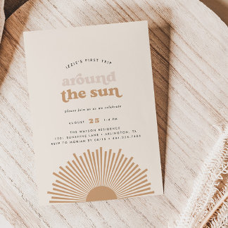 Erste Reise um die Sun Boho Girls 1. Geburtstag Einladung