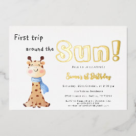 Erste Reise um die Sun Giraffe 1. Geburtstag Folieneinladung