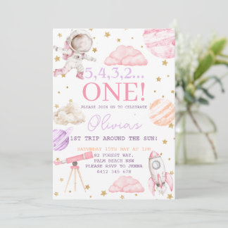 Erste Reise um die Sun Girl Space 1. Geburtstag Einladung