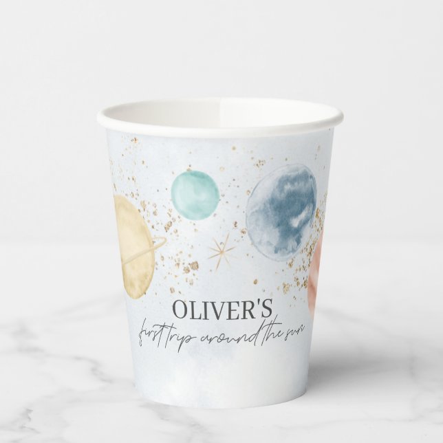 Erste Reise um die Sun Paper Party Cups Pappbecher (Links)