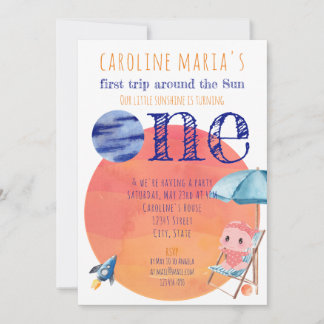 Erste Reise um Sun Baby 1. Geburtstag 1 Foto Einladung