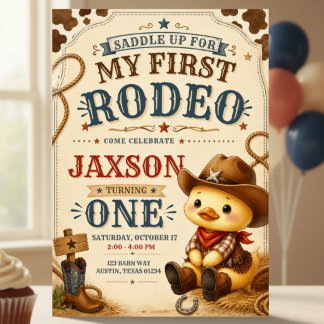 Erste Rodeo 1. Geburtstag Cowboy-Enten-Einladung Einladung