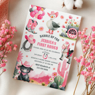Erste Rodeo Albern Goose Cowgirl Western Geburtsta Einladung