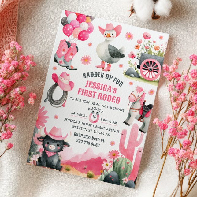 Erste Rodeo Albern Goose Cowgirl Western Geburtsta Einladung (Von Creator hochgeladen)