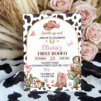 Erste Rodeo Bows Pink Cowgirl Geburtstag Einladung
