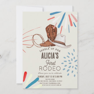 Erste Rodeo Cowboy Cowgirl Feuerwerk 1. Geburtstag Einladung