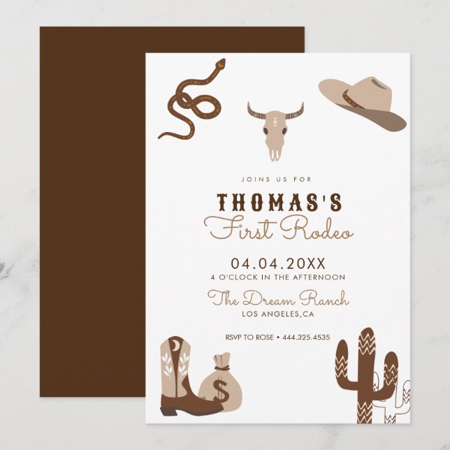Erste Rodeo Cowboy Geburtstagsparty Einladung (Vorne/Hinten)