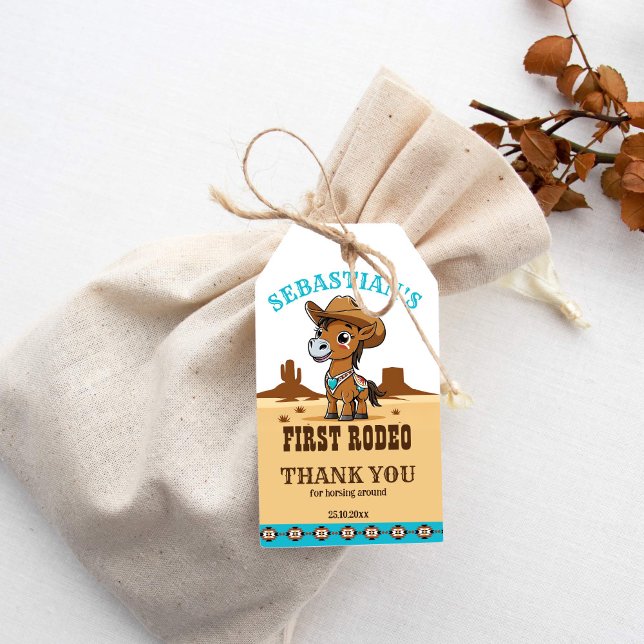 Erste Rodeo Cowboy-Geburtstagsparty Geschenkanhänger (First rodeo western birthday party favor gift tags cute cowboy horse thank you favor tags)