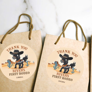 Erste Rodeo Cowboy-Geburtstagsparty Runder Aufkleber