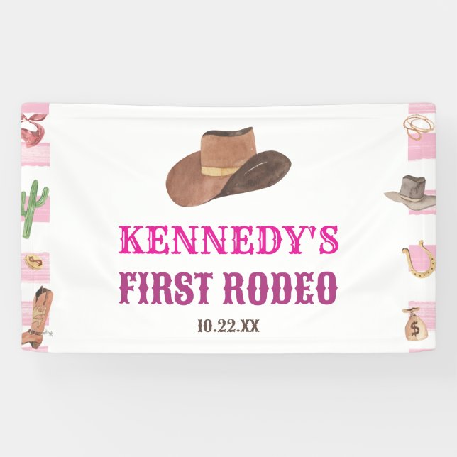 Erste Rodeo Cowgirl 1. Geburtstagsparty Banner (Horizontal)