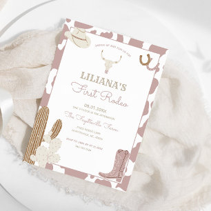 Erste Rodeo Cowgirl Birthday Kuh Print Border Einladung