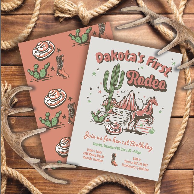 Erste Rodeo Cowgirl Cowboy Birthday Einladung (Von Creator hochgeladen)