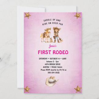 Erste Rodeo Cowgirl Kinder 1 Geburtstag Einladung