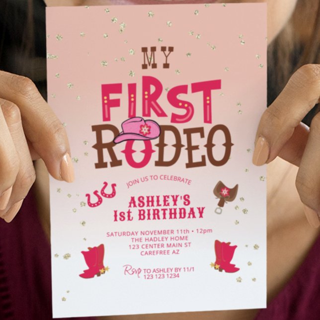 Erste Rodeo Cowgirl Peach 1. Geburtstag Einladung (Von Creator hochgeladen)