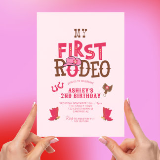 Erste Rodeo Cowgirl Pink 2. Geburtstag Einladung