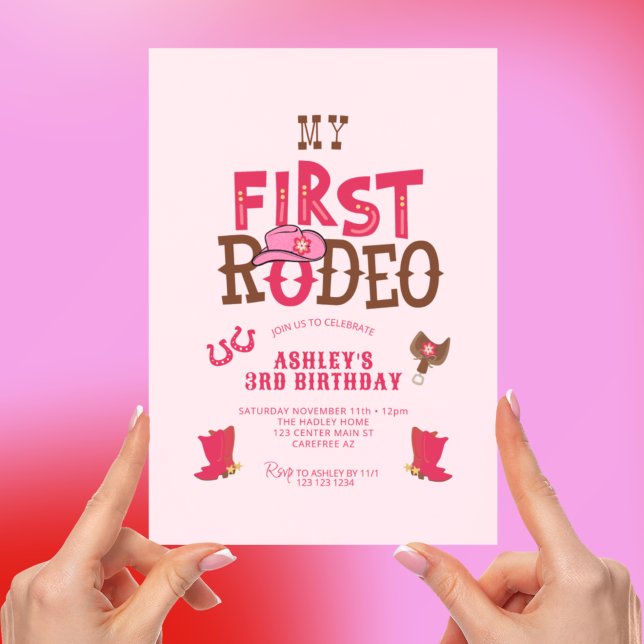 Erste Rodeo Cowgirl Pink 3. Geburtstag Einladung (Von Creator hochgeladen)